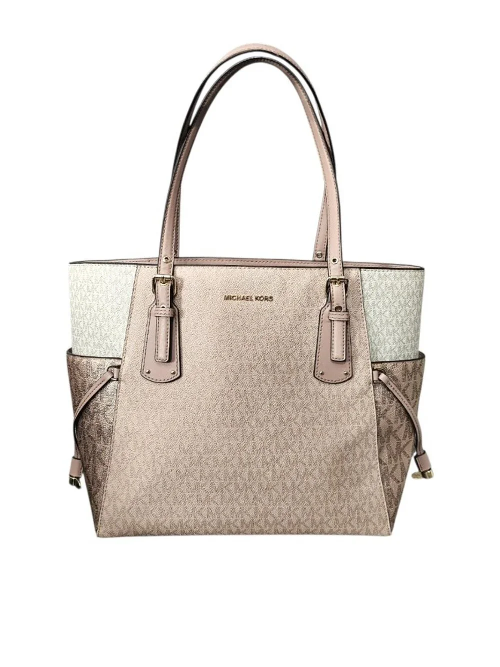 Michael Kors Voyager Large Colorblock Metallic Tote bag COA Powder Blush Pink